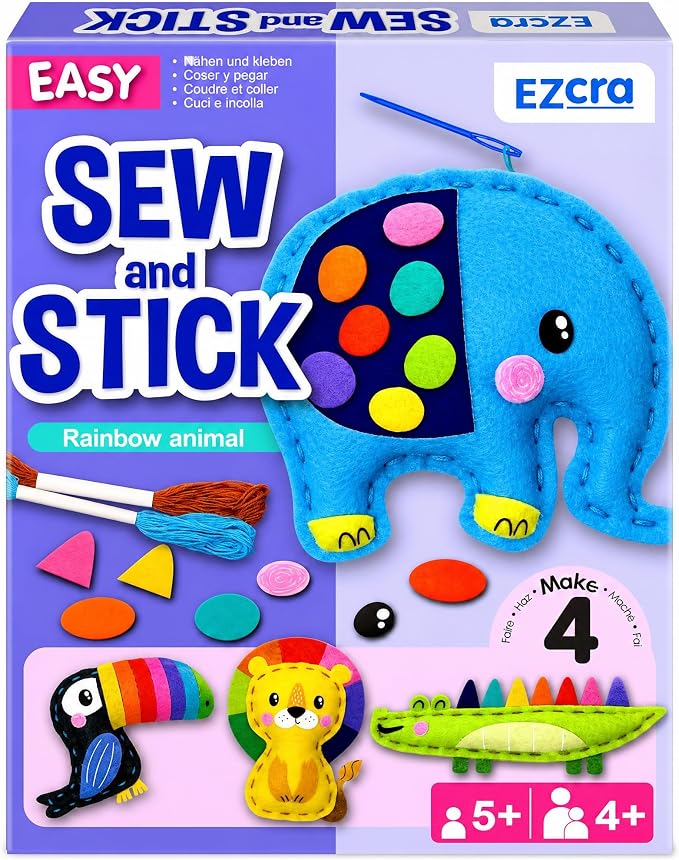 EZCRA Safari Animal Sewing Kit for Kids Ages 4-8 - 4 Felt Projects