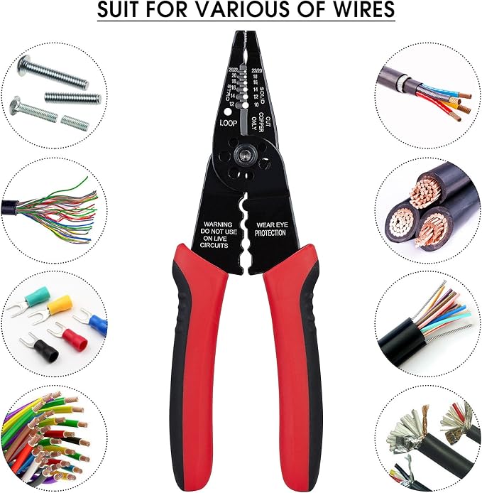 WGGE WG-015 Professional Wire Stripper, Wire Cutter and Wire Crimper 8-inch