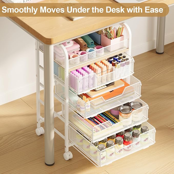 5-Tier Craft Organizer Cart with Wheels,Craft Organizers and Storage with Drawers,Lockable Wheels Rolling Utility Cart with DIY Divider,Office Supply Organizer,Ideal for Studio,Office Patent Pending