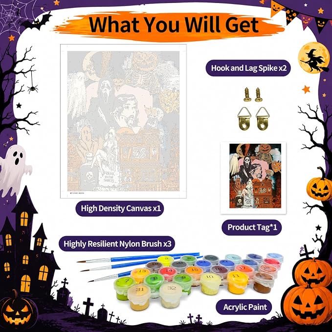 SUJINMEI Halloween Paint by Numbers Kit for Adults Without Frame 16X20 inch | Horror Adult Paint by Number Kits on Canvas, Scream Painting by Number for Adult, Acrylic Paints for Home Wall Decor