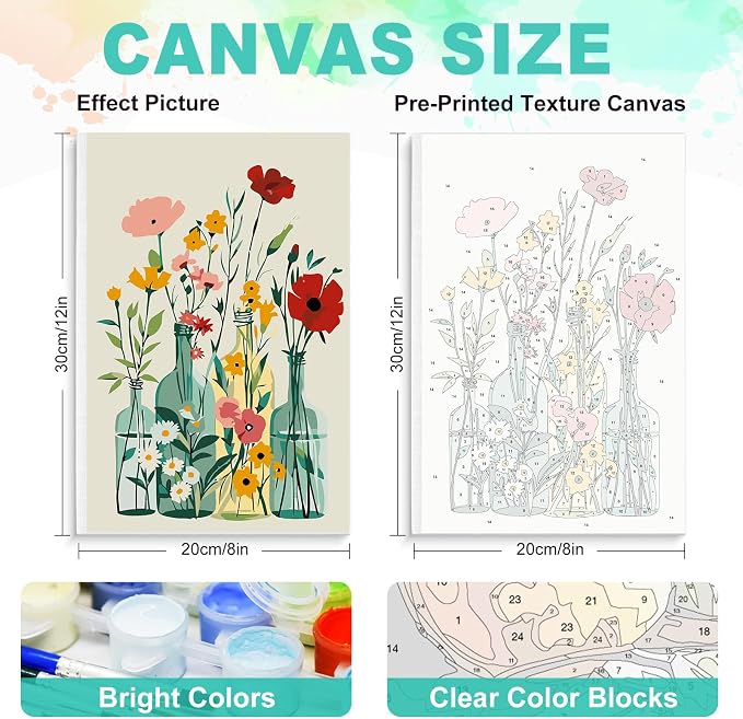Framed Paint by Numbers Kit for Adults, Easy Wildflowers, 8 x 12 Inch | DIY Adult Paint by Number Kit for Beginners, Floral Wall Decor, Stress Relief Craft Gift, Creative Hobby