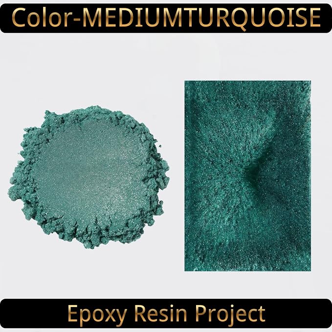 Mica Powder, Mediumturquoise, 240g with Scoop, Complies with ASTM D-4236 | For Epoxy Resin, Soap, Bath Bomb, Candle| Safety Material| Odorless| Brilliant Colors
