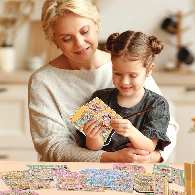 Girls 3D Miniature Scene Stickers,4 Sets Mini Refrigerator DIY House Stickers for Summer Stalls,Colorful World,Underwater World,Warm Home,3D Sticker Scenes for Adult Kids Relief Stress Pass The Time