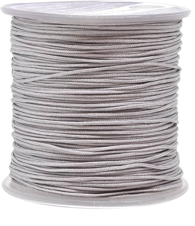 Mandala Crafts 1mm Silver Rattail Nylon Satin Cord for Jewelry Making