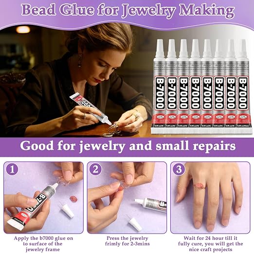 B7000 Glue Clear with Precision Tip for Rhinestones, 20 Pcs 15 mL/0.5 fl oz | Strong Adhesive Jewelry Bead Gem Glue, Quick Dry Bedazzling Glue for Jewelry Making Repair Fabric Clothes Shoes DIY Crafts