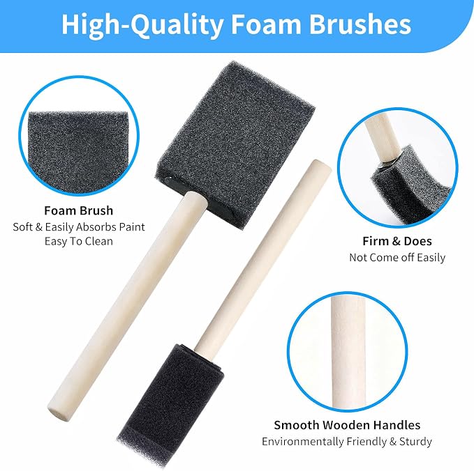 12 Pcs Foam Paint Brushes Set, 1" & 1.5", for Painting, Staining, Varnish
