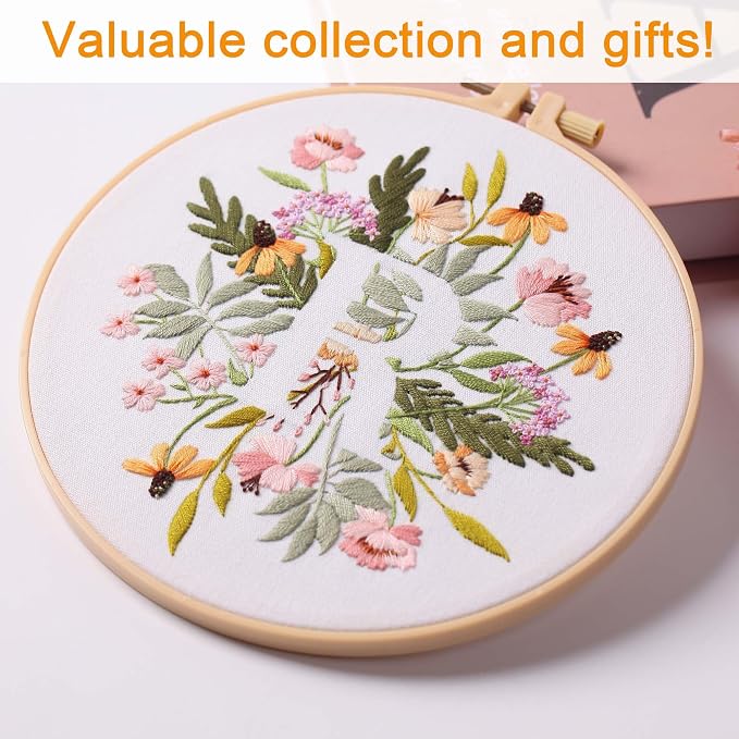 Harimau Letter R Pattern Embroidery Kit for Adult Beginners, Complete Starter Pack with 1 Hoop, Needles, Instruction Guide & Embroidery Stitch Video Tutorials