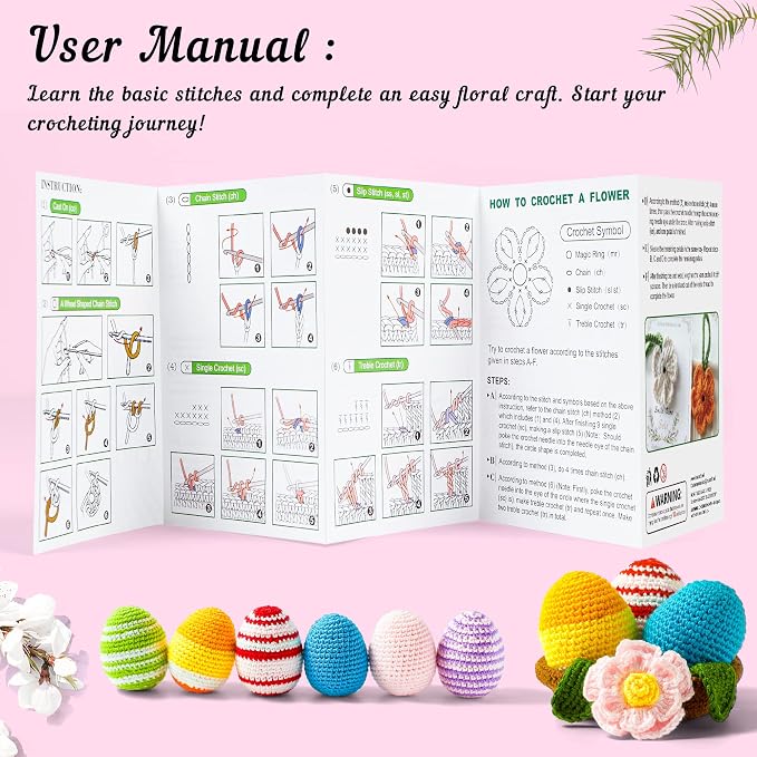 Crochet Yarn Kit for Beginners Adults and Kids, Includes 1650 Yards 30 Colors Acrylic Skeins, User Manual, Hooks, Pink Bag etc, Make Amigurumi & Crocheting Projects, Starter Set for Professionals