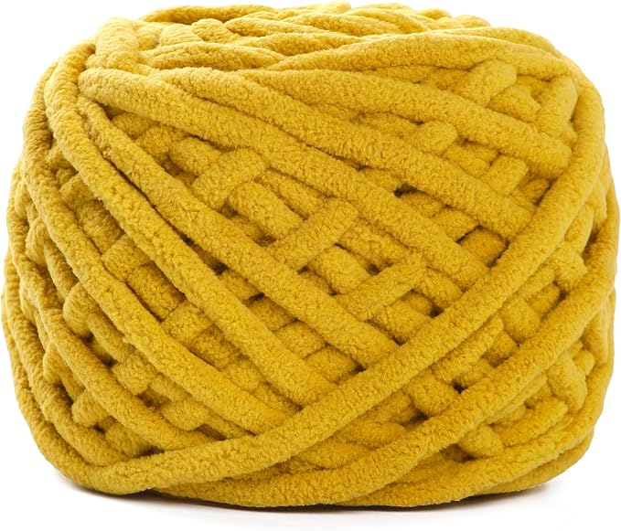 Plush Chenille Chunky Yarn for Crocheting 100g(54.6yd) - Bulky Thick Fluffy Yarn for Knitting- Soft Velvet for Baby, Blanket Knitting Blanket Yarns- Amigurumi Yarns (1- Turmeric)