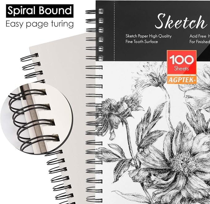 AGPTEK Sketch Book, Art Sketch Book 9''X12, 2 Packs | ( 68lb/100g), Spiral Bound with Easy-to-Remove Pages, Great for Artists, Writers & Illustrators