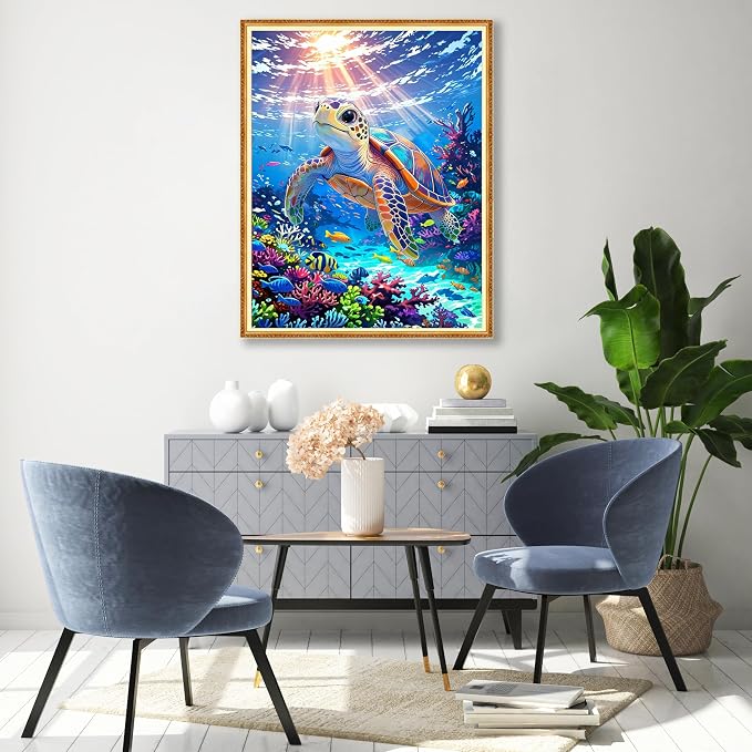 Yunruily Paint by Numbers for Adults - Sea Turtle Adult Paint by Numbers,Sea Turtle Painting by Numbers for Adults for Home Wall Decor and Birthday Gifts 16x20inch