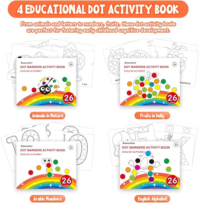 Soucolor 48-Pack Washable Dot Markers for Kids & Toddlers 12 Vibrant Colors