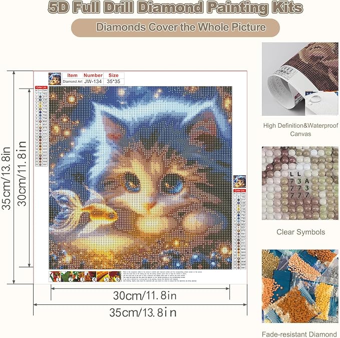 Cat and Goldfish Diamond Art Kits for Adults,Dreamy Diamond Painting Kit for Beginners, Round 5D DIY Dimond art,Full Drill Painting Kit Art and Crafts for Adults Home Wall Decor【13.8x13.8inch】