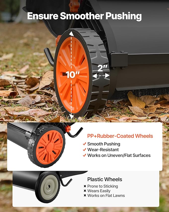 VEVOR Push Lawn Sweeper 26 in Leaf & Grass Collector 7 cu. ft. Hopper Bag