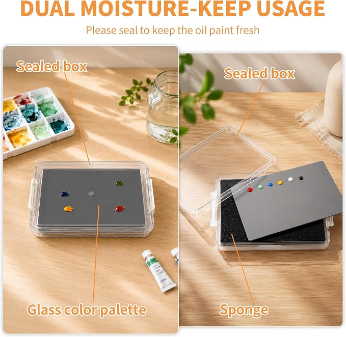 2Pcs 9x12 Inch Neutral Grey Tempered Glass Palette | Airtight Stay Wet Palette Container Scratch-Resistant Color Mixing Palette Glass Artist Palette
