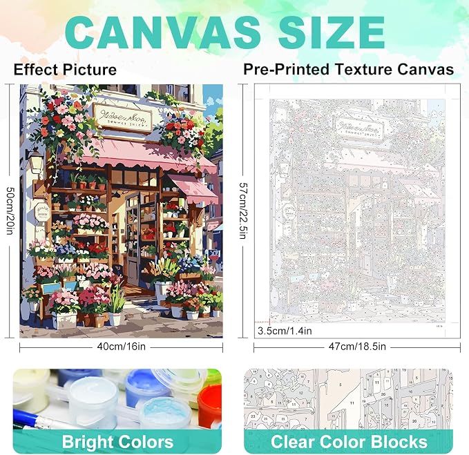Paint by Numbers Kit for Adults, Flower Shop Number Painting, 16 x 20 Inch | DIY Adult Paint by Number Kit on Canvas for Beginners, without Frame, Floral Boutique Wall Decor, Stress Relief Craft Gift