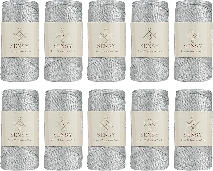 S Sensy 2mm - Premium Polypropylene Macrame Cord 10 Skeins Silver 252 Yards