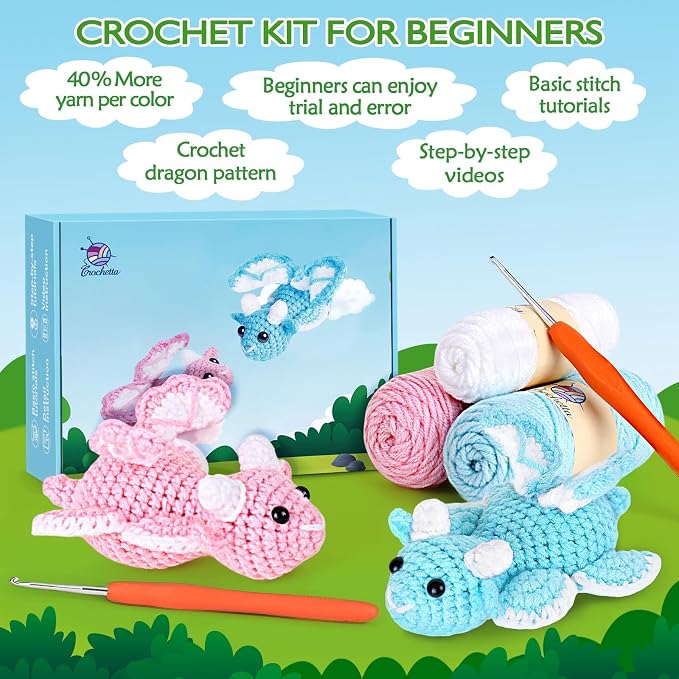 Crochetta Beginner Crochet Kit with Step-by-Step Video Tutorials, Learn to Crochet for Adults & Kids, Knitting Craft Supplies, Hanging Plants Home Decor (40%+ Yarn)