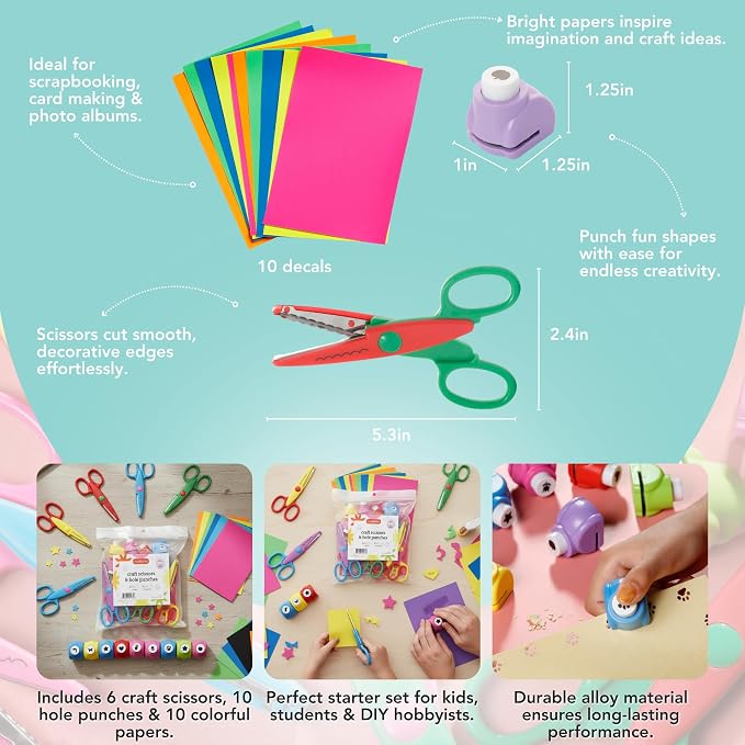 Craft Scissors Set – 26 Pcs, Paper Hole Punch & Decorative Cutting Edges