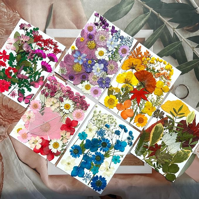 MIKIYA 150Pcs Dried Pressed Flowers for Resin, Assorted Real Natural Bulk Dry Floral Leaves for DIY Art Crafts, Epoxy Molds, Jewelry, Soap, Candle Making, Nails Decors