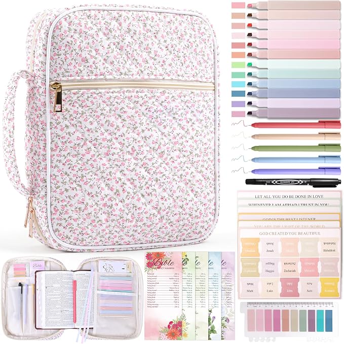 XKDOUS Bible Cover Case for Women Bible Bag Journaling Kit w/Study Supplies