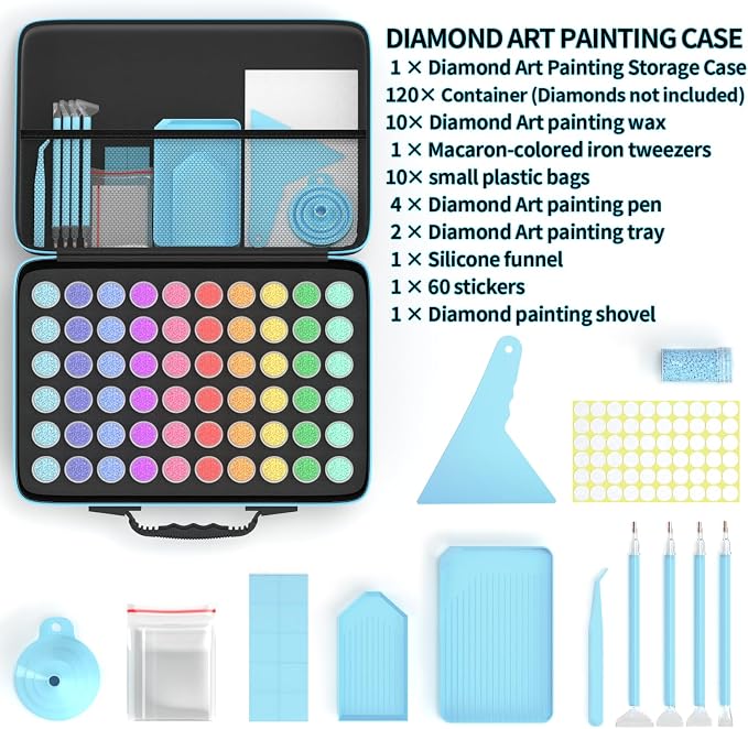 VANSUNS Diamond Painting Storage Containers Kits, Thickened Waterproof Portable Bead Storage Boxes for Diamond Painting Accessories and Tools, 120 Round Bottles