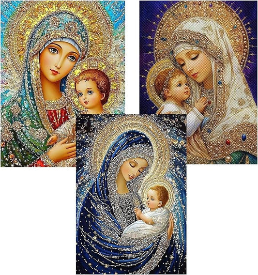 3 Pack Virgin Mary Diamond Art kits for Adults Beginners 12x 16 Inch | 5D Diamond Painting Kit DIY Full Round Drill Paint by Diamonds Dot Gem Art for Adult, Home Wall Decor