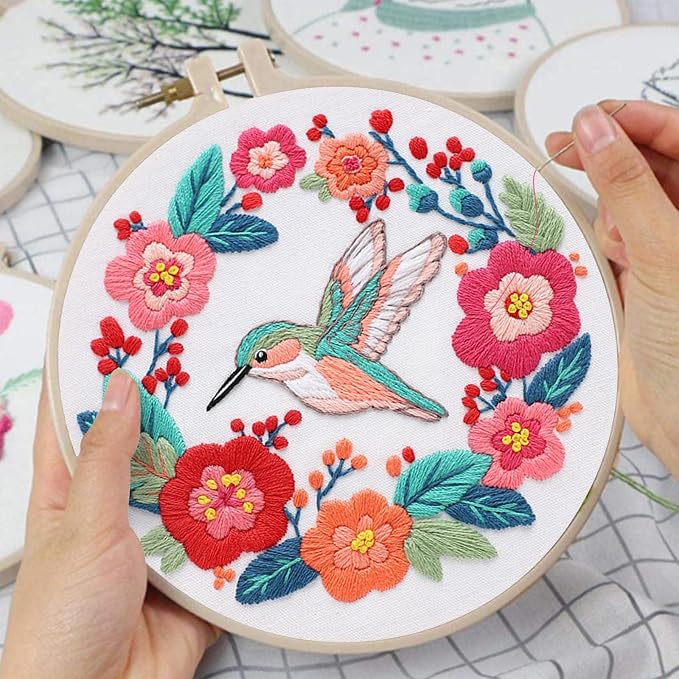Louise Maelys Hummingbird Flower Embroidery Kit for Beginners Gift | Add Nature Inspired Decor with Cross Stitch Kits. Complete Needlepoint Kit for Adults to Enjoy Creative Crafts and Gifts