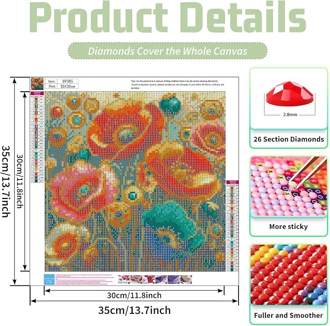 Mandun Poppy Diamond Painting Kits for Adults, Diamond Art Kits, 14x14 in