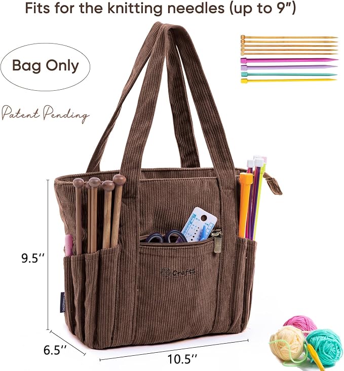 MYBAGZING Crochet Bag and Tote - Corduroy Yarn Bag - Yarn Holder for Crocheting - Crochet Storage Bag for Crochet Hooks, Crochet Accessories, Knitting Bag for Crochet Lovers, Mother's Day Gift