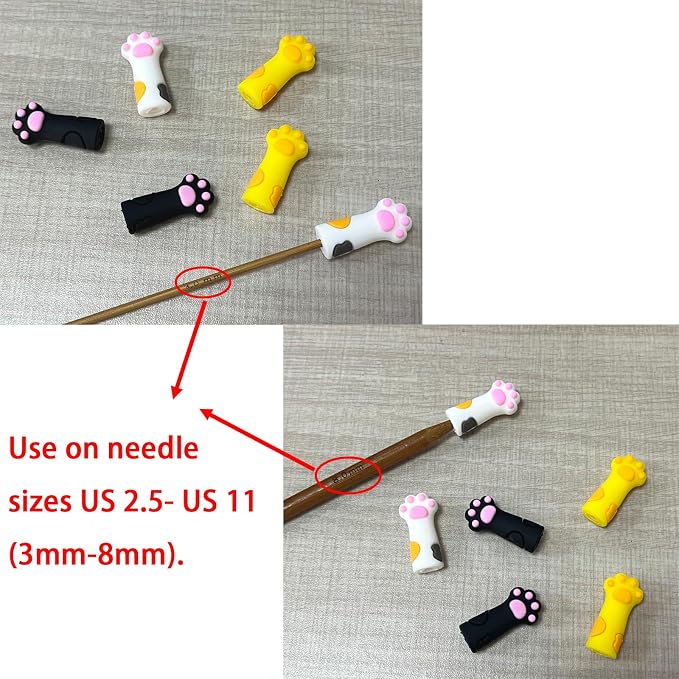 SPANSEE 6 PCS Stitch Stoppers for Small Knitting Needles, Knitting Accessories fit Sizes US 2.5-11 (3mm-8mm) Needles, Knitting Point Protectors, Knitting Needle Caps, Cat Paw Knitting Needle Stoppers