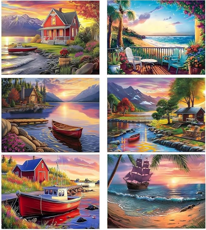 DOZEEZOP 6-Pack Diamond Art Kit for Adults, 5D Diamond Painting 16x12 Inch | Landscape pictures, Full Round Drills, Home Wall & Shelf Decor, Beginner-Friendly DIY Craft, Stress Relief, All-Occasion Gift