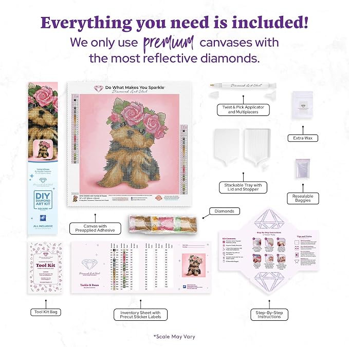 DIAMOND ART CLUB Yorkie & Roses Diamond Art Kits for Adults