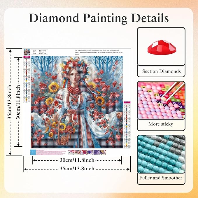 CHWGLFGG 5D Woman Diamond Art Kits for Adults Beginners 13.8x13.8 Inch | Traditional Flower Garland Diamond Painting Kit, DIY Full Round Drill Paint by Diamonds Dot Gem Art for Adult Home Wall Decor