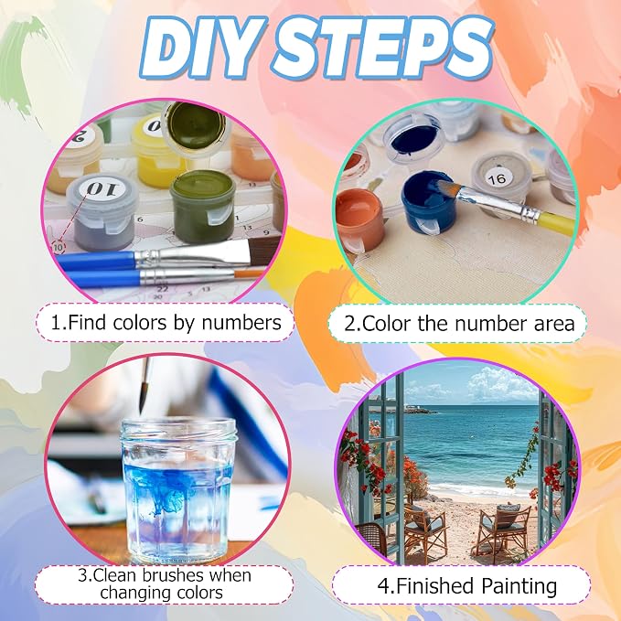 Yunruily Paint by Numbers Kits for Adults - Paint by Numbers for Adults Canvas,Beach Landscape Paint by Number Adult for Gifts Home Wall Decor 16x20inch