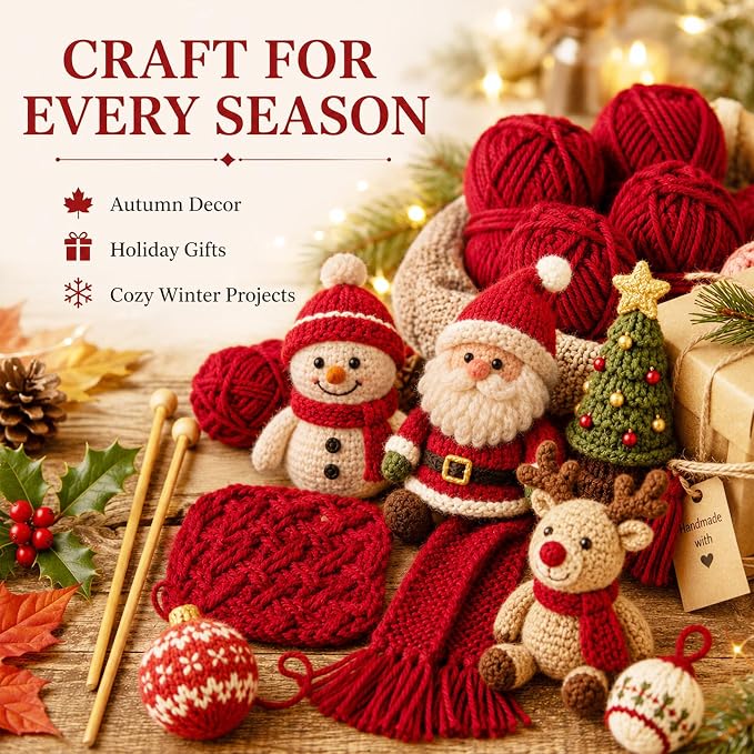 MAQIHAN Acrylic Yarn for Crocheting - Soft Knitting Yarn for Crafts, 15x20g | Wine Red Skeins for Crocheting DIY Bulk for Handicraft Knitting Scarves Ideal Gift for Beginners Adults