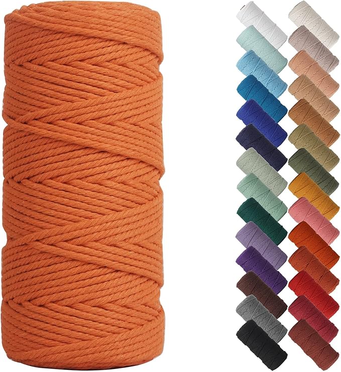 NOANTA Orange Macrame Cord 3mm x 109yards, Colored Cotton Rope Macrame Yarn | Macrame Rope Supplies, 3 Strand Twisted Cotton Yarn String, Cotton Cord for Wall Hanging, Plant Hangers, Crafts, Knitting