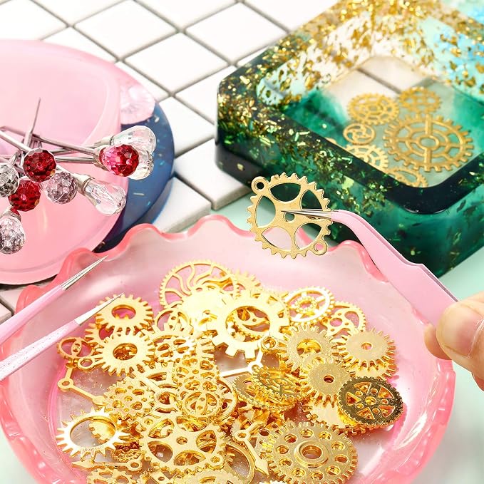 Maitys 11 Pieces Resin Spoon Tools Kit, 9 Pieces Stirring Poke Needle Scoop and 2 Pieces Tweezers for Glitter and Silicone Resin Mold Jewelry Making