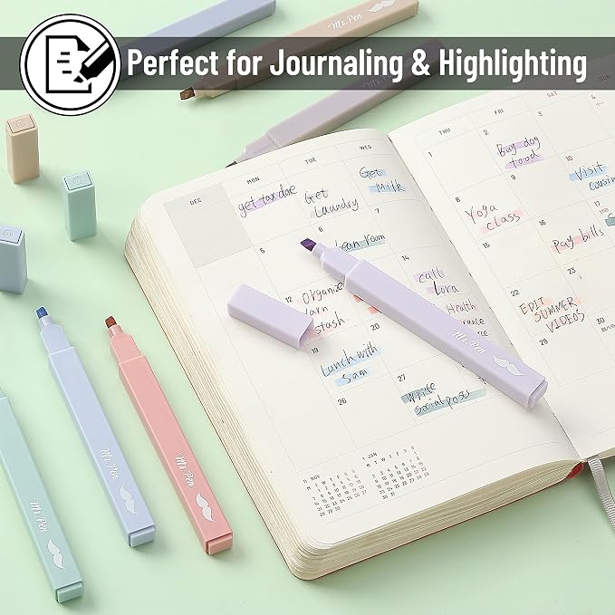 Mr. Pen- Aesthetic Highlighters No Bleed, 8 Pack, Morandi Colors | Chisel Tip, Cute Highlighters Assorted Colors for Journaling, Highlighting, Underlining, Fast Dry, Back to School Supplies