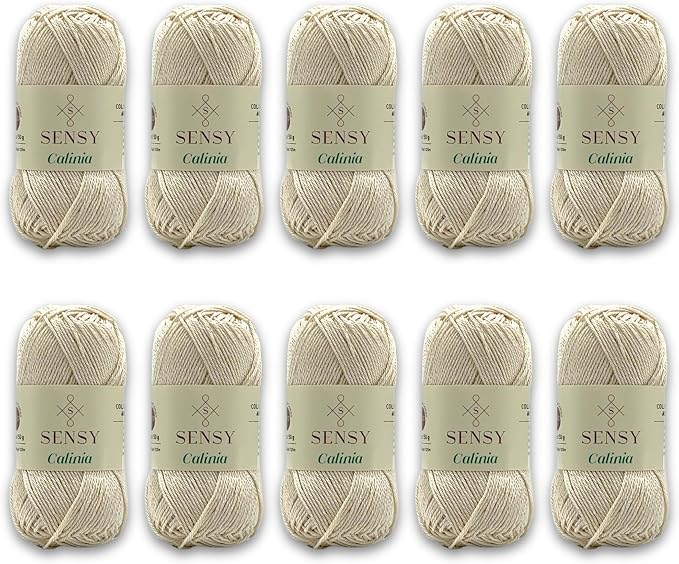 S Sensy Calinia-Mercerized Giza Cotton #2 Fine Yarn 10 Pack Ecru 131 Yards