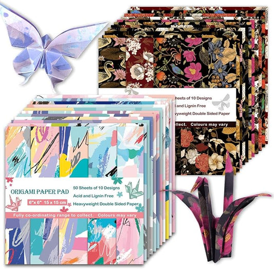 Origami Paper Kit 100 Sheets, 6x6 Inch Double Sided 40 Vivid Colored Paper | 70GSM Colorful Paper,40 Different Pattern Origami Kit,DIY Hand Crafts,Arts Creativity,Easy to Fold,No-Fading.Macaroon Flower