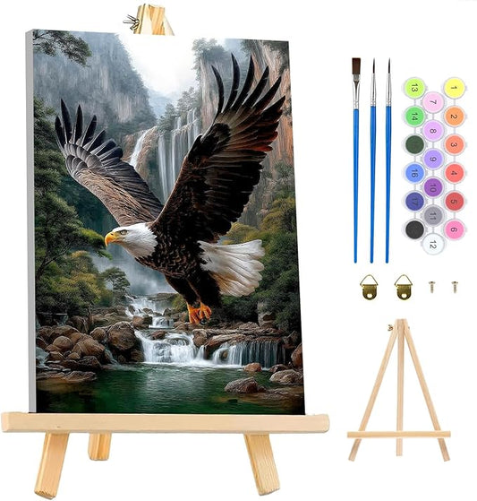 MAXBYE Eagel Framed Paint by Numbers Kits for Adults with Wooden Easel, Easy DIY Adult Paint by Number Kits on Canvas, Paintings Kit for Beginners Gift Home Wall Garden Decor 10×14 Inch