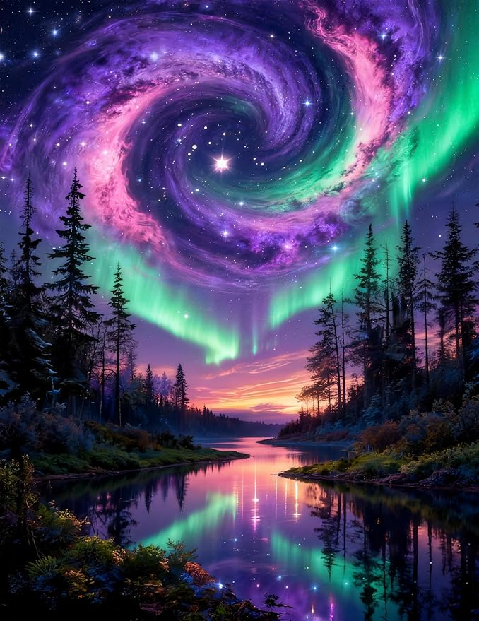 Aurora Borealis 5D Diamond Painting Kits for Adults, Starry Galaxy 12x16"