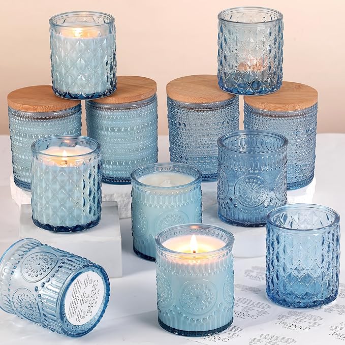 12Pack Blue Candle Jars - 3 Styles Candle Jar with Lids for Any Décor