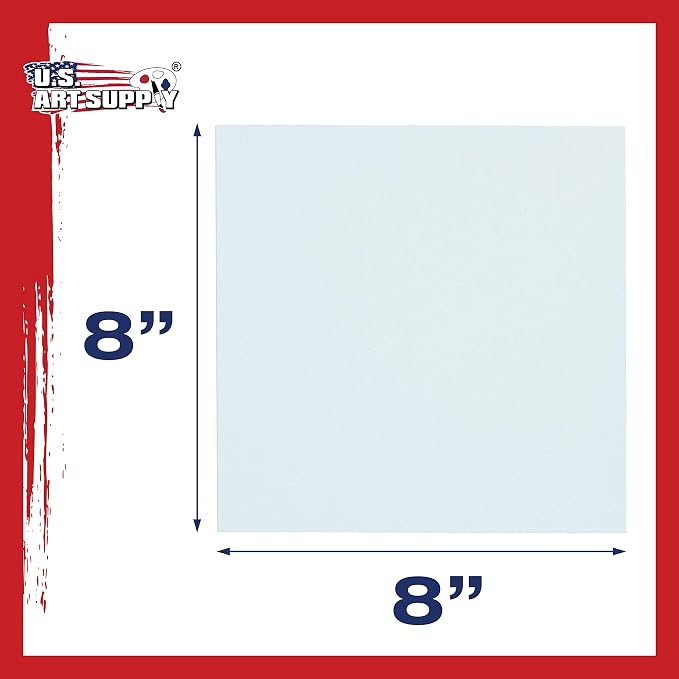 U.S. Art Supply 8 X 8 Inch Art Canvas Board Panels 12 Pack - 8 Ounce | Heavyweight Cotton Acid Free Canvases for Painting Acrylics and Watercolor (1 Case of 12 Single Canvas Painting Panels)