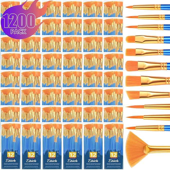 ESRICH Paint Brushes Set, 100Pack 1200pcs Paint Brush for Acrylic Painting | Artist Paintbrushes for Watercolor Oil Rock Face Painting, Paint Brush for Kids Adult Arts Painting Brush Kits.