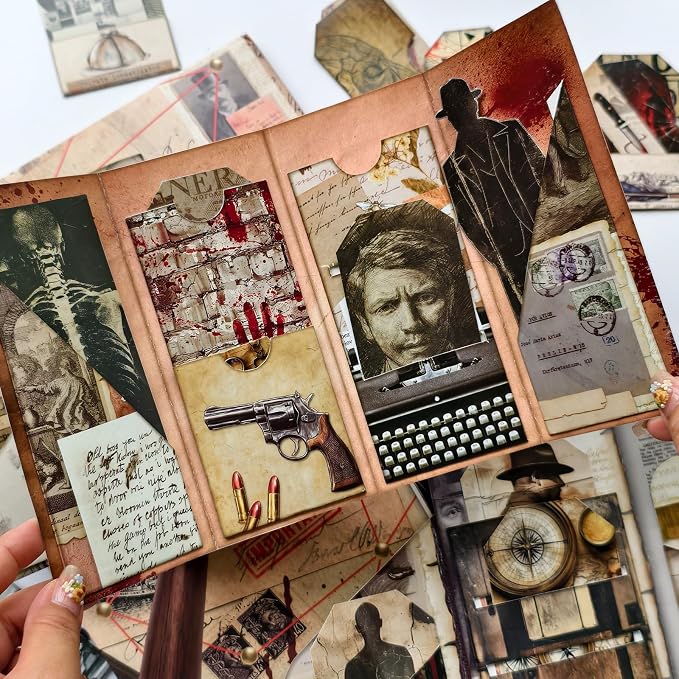 Junk Journal Kit Mystery Detective Ephemera Set for Crafts
