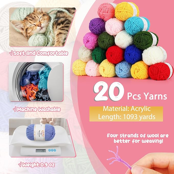 Aeelike Crochet Starter Kit with Everything, White | 1093 Yards Acrylic Yarn for Crocheting, 78pcs Crochet Set and Step-by-Step Instruction for Beginners Tote Storage Bag