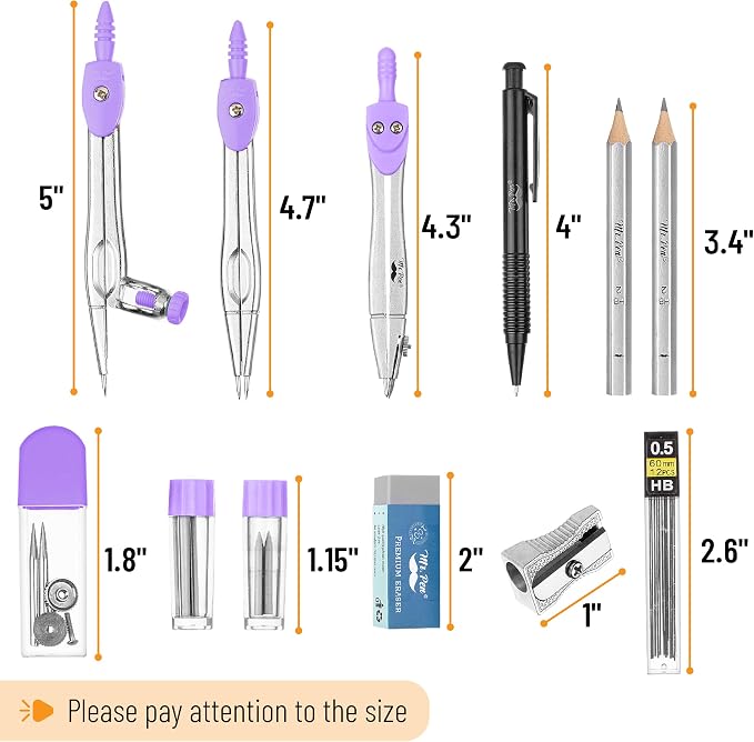 Mr. Pen- Geometry Set, 15 pcs, Purple, 6 Inch Swing Arm Protractor, Divider | Set Squares, Ruler, Compasses and Protractor