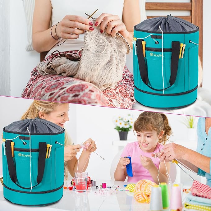 MYBAGZING Expandable Crochet Organizer - Yarn & Crochet Tote with Drawstring Closure - Ideal Gift